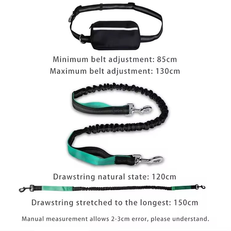 Adjustable Hands Free Dog Leash Lead + Waist Bag Belt Jogging Walking Running