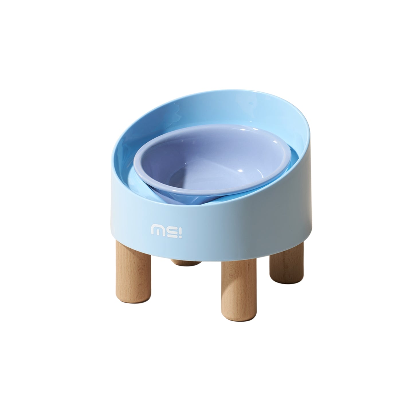 Makesure Rolls Elevated Ceramic Pet Bowl with Wooden Stand