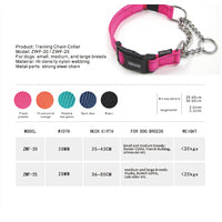 Luxury Martingale Dog Collar with Chain Loop Basic Nylon 2 sizes 5 colours