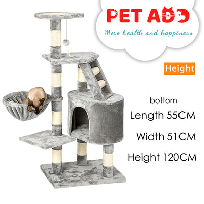 Grey Cat Tree Tower Scratching Post Scratcher Cats Condo House Bed 120cm