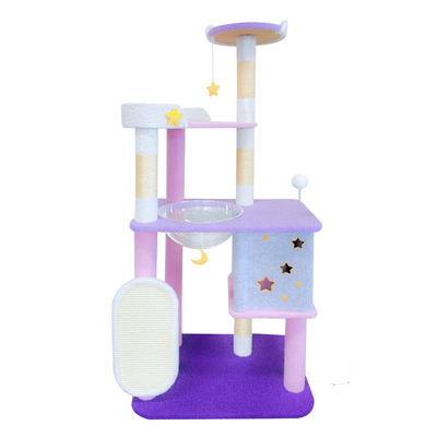 Pink Starry Sky Multi-Level Cat Tree with Hammock & Scratching Post