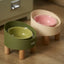 Makesure Rolls Elevated Ceramic Pet Bowl with Wooden Stand