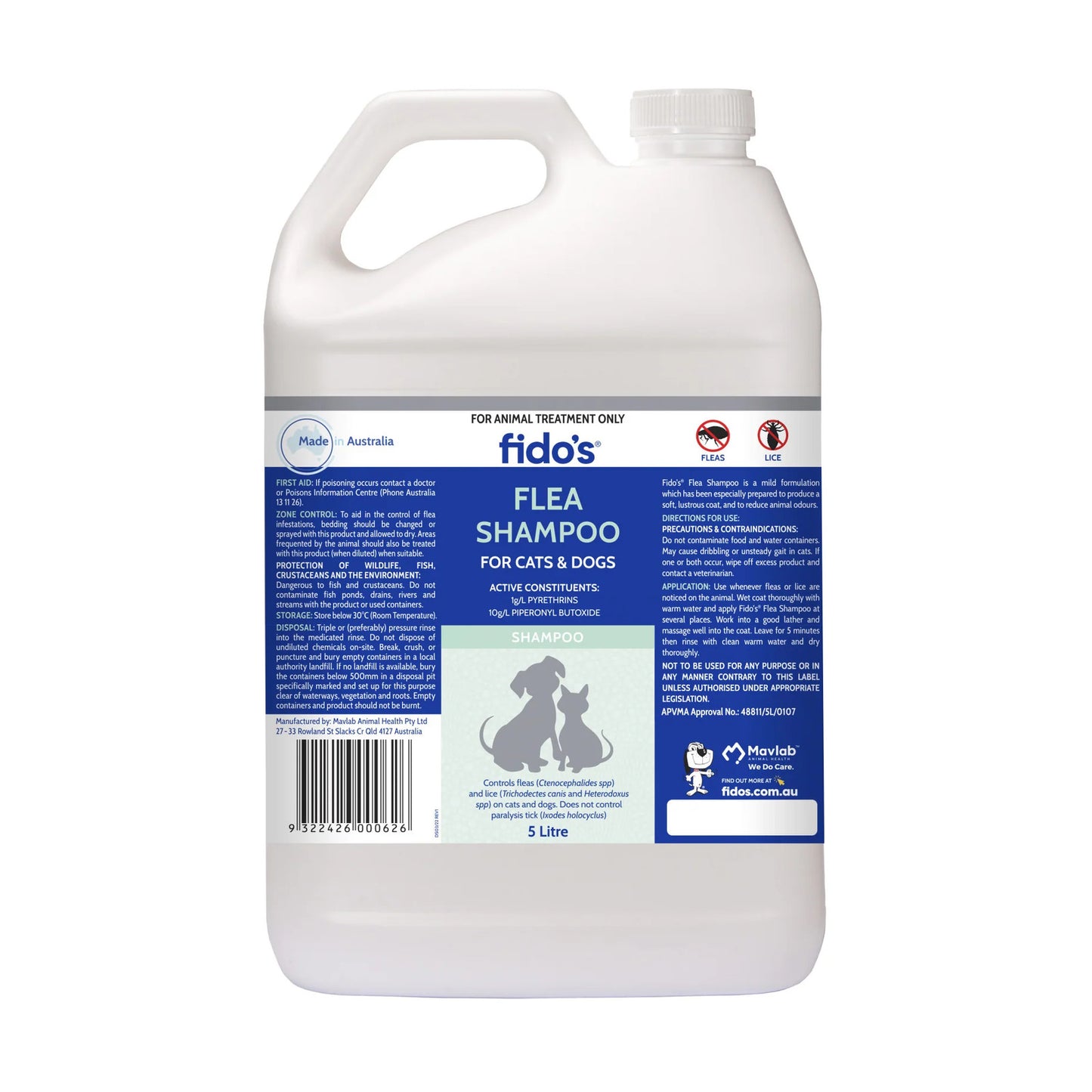 FIDOS FLEA SHAMPOO 5L Free soap Free postage Fidos