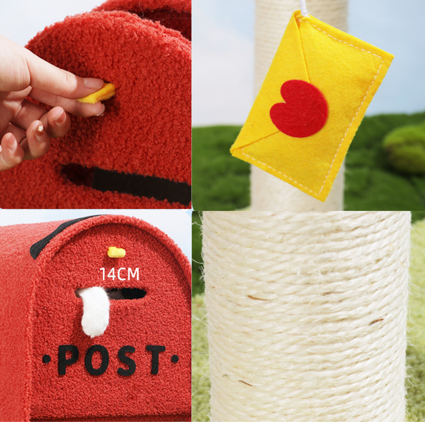 Cute Mailbox Sisal Cat Scratching Post Tree with Interactive Window