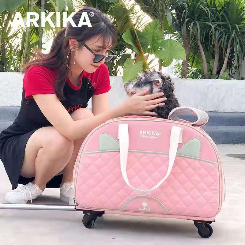 Pet Travel Outing Backpack Bag Cat Dog Carrier Trolley Case Breathable Box ARKIKA