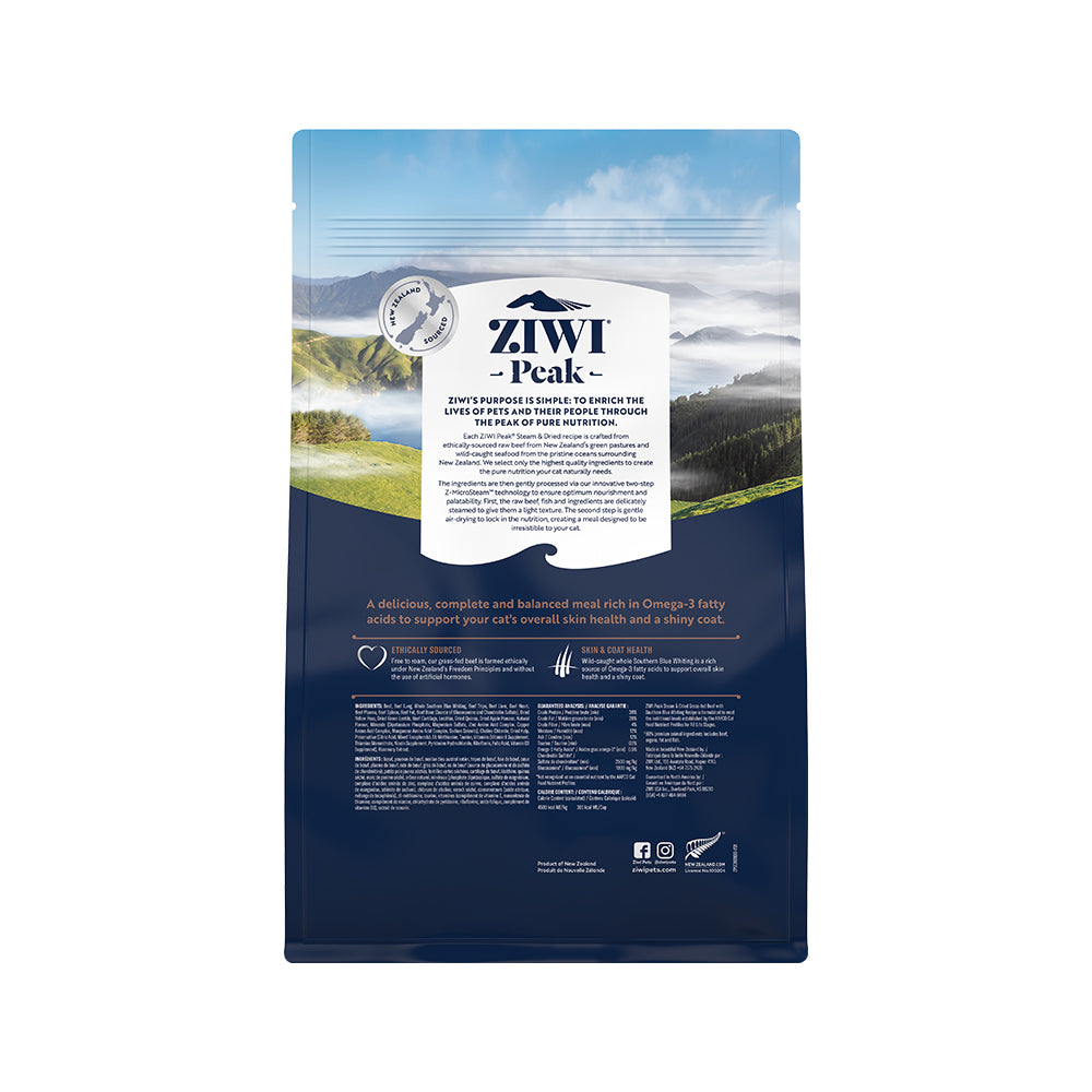 ZIWI PEAK Steam & Dried Grass-Fed Beef with Southern Blue Whiting Cat Food