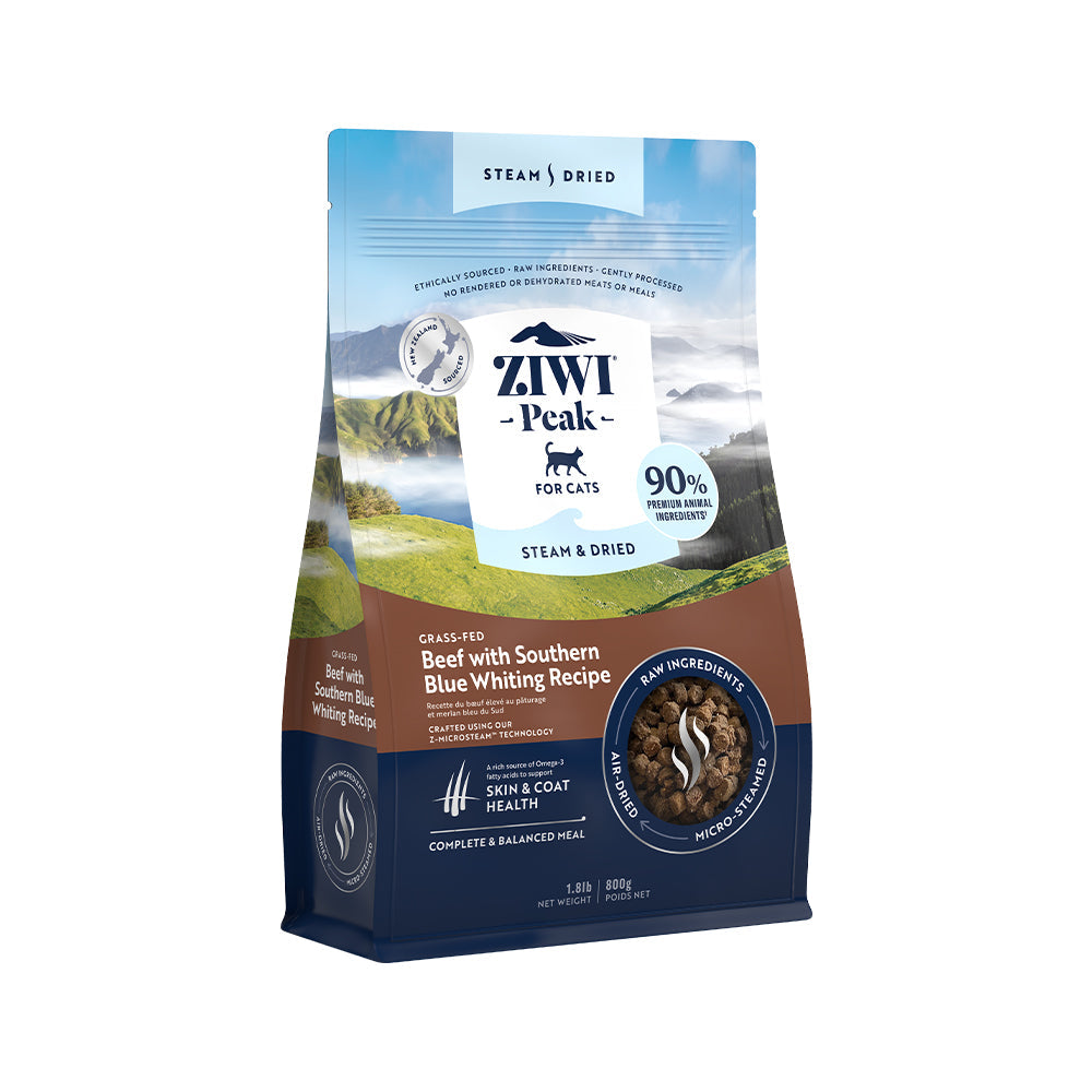 ZIWI PEAK Steam & Dried Grass-Fed Beef with Southern Blue Whiting Cat Food