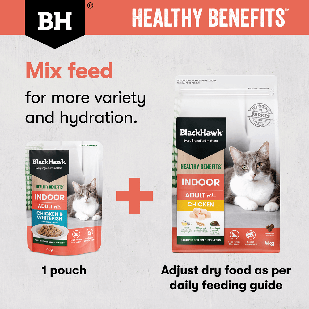 Black Hawk Healthy Benefits Wet Cat Food Adult Indoor Chicken And Fish In Gravy Pouches