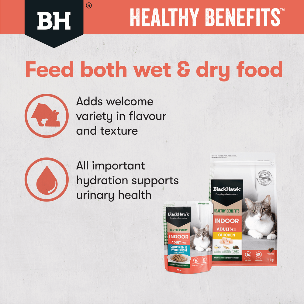 Black Hawk Healthy Benefits Wet Cat Food Adult Indoor Chicken And Fish In Gravy Pouches