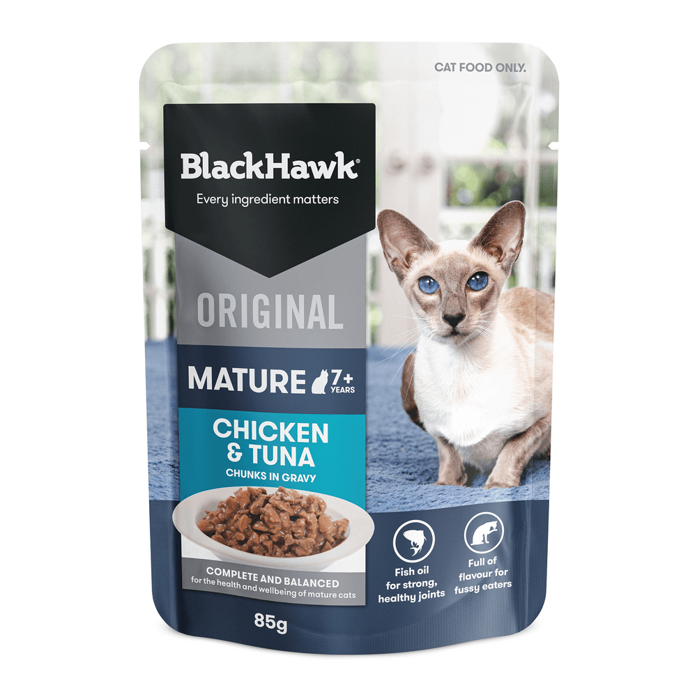 Black Hawk Wet Cat Food Mature Chicken And Tuna In Gravy Pouches