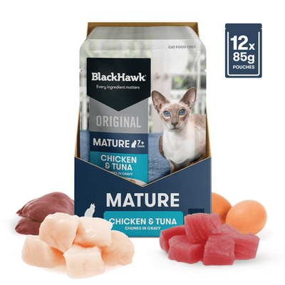 Black Hawk Wet Cat Food Mature Chicken And Tuna In Gravy Pouches