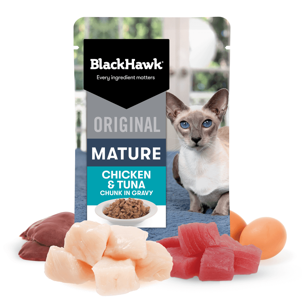 Black Hawk Wet Cat Food Mature Chicken And Tuna In Gravy Pouches