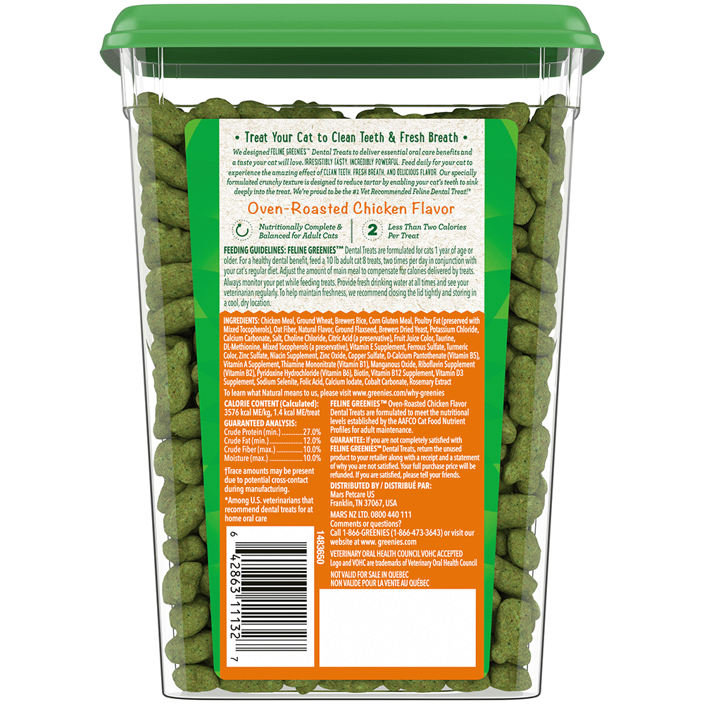 Greenies Feline Treats Dental Oven Roasted Chicken Flavour Tub