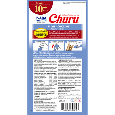 Inaba Churu For Senior Cat 10 Plus Tuna Recipe Cat Treats