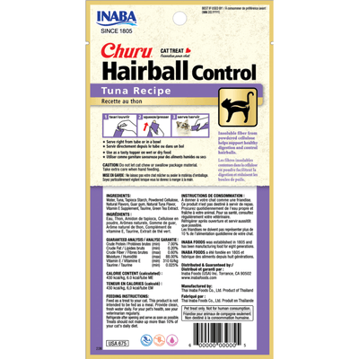 Inaba Churu Hairball Control Tuna Recipe Cat Treats