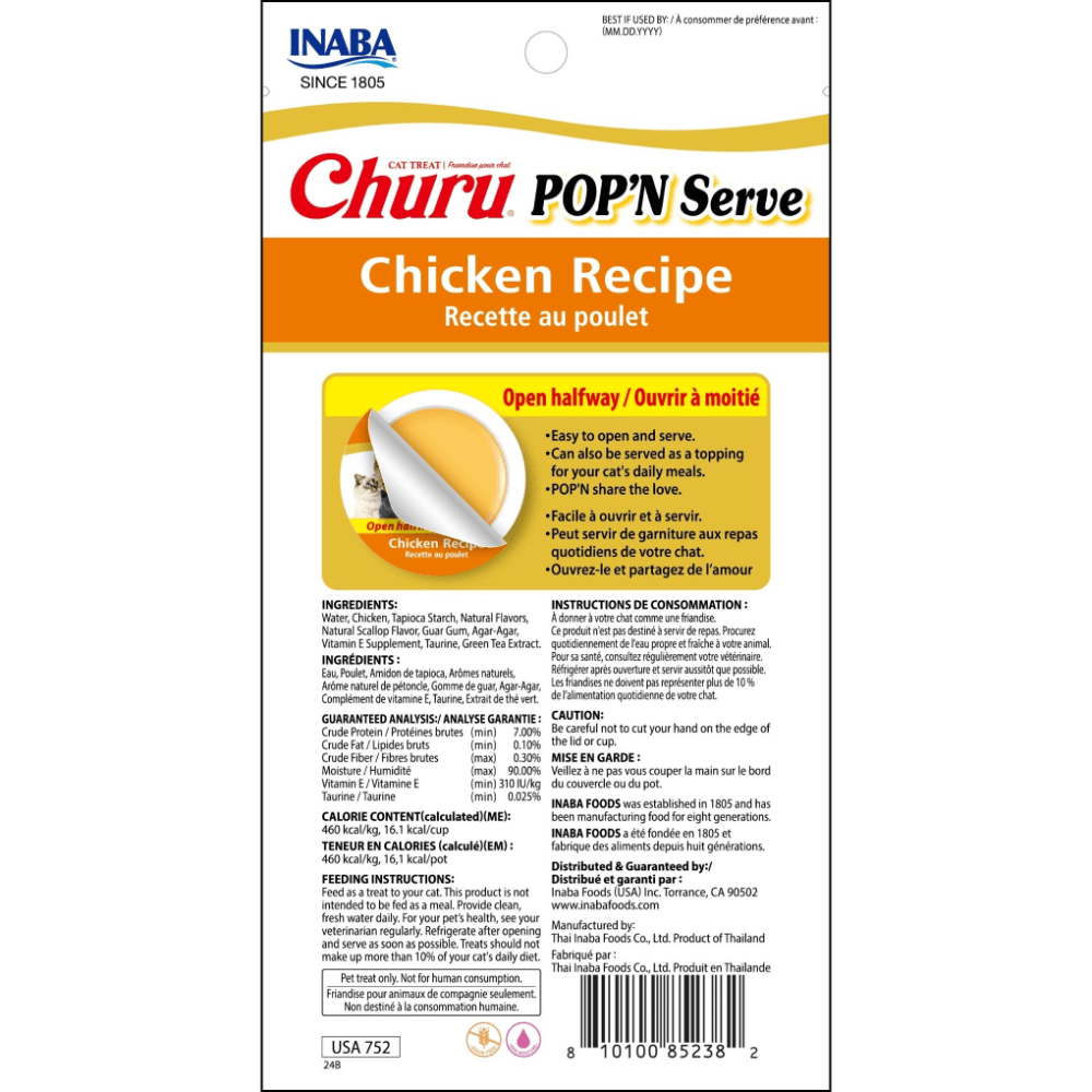 Inaba Churu Pop N Serve Chicken Recipe Cat Treats