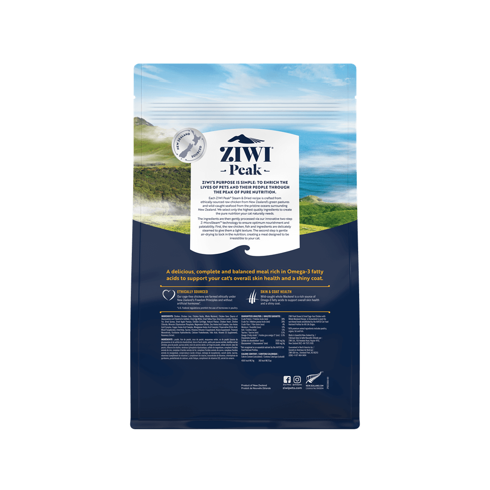 Ziwi Peak Steam And Dried Cage Free Chicken With Whole Mackerel Dry Cat Food