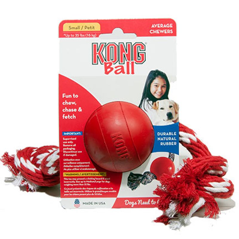 KONG DOG SMALL BALL W'ROPE (KB21)