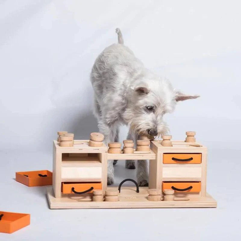 Dog Smart Wooden Interactive Dog Foraging Game Toy - Two Towers Natural Wood My Intelligent Pets