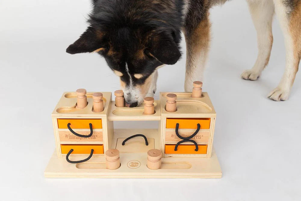 Dog Smart Wooden Interactive Dog Foraging Game Toy - Two Towers Natural Wood My Intelligent Pets