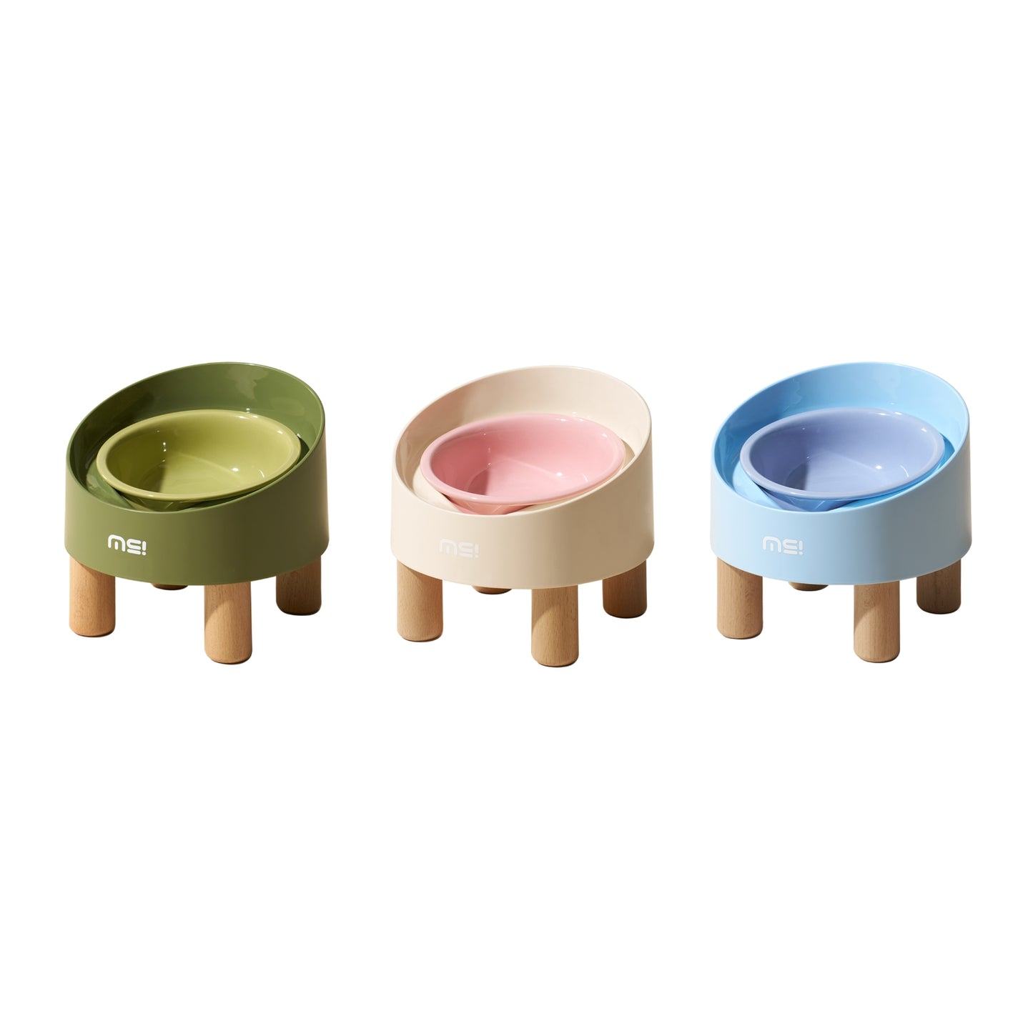 Makesure Rolls Elevated Ceramic Pet Bowl with Wooden Stand