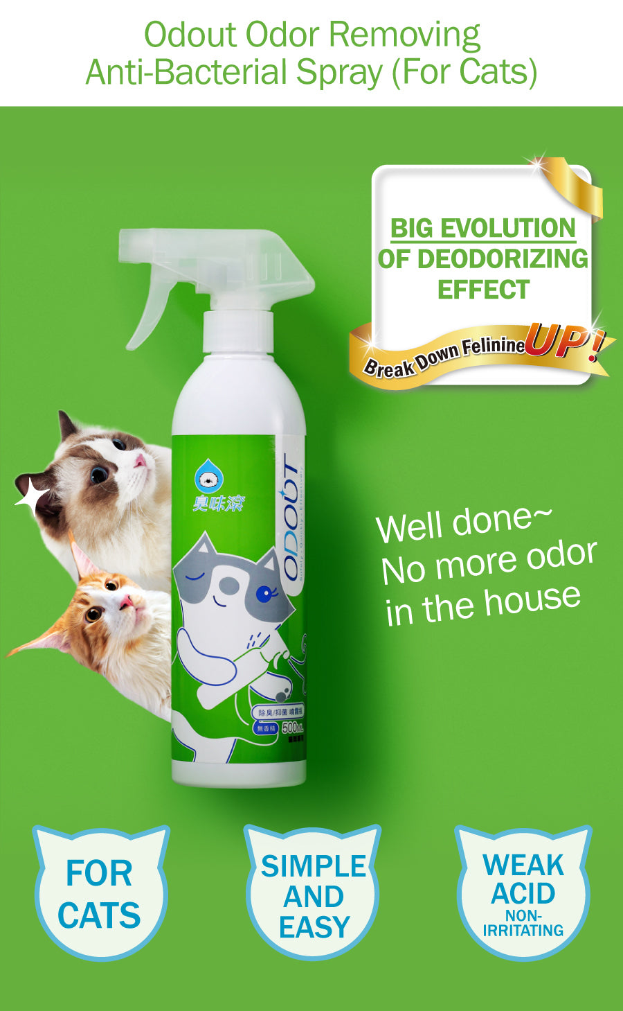 Odout Pet Odor Removing Eliminator Anti-Bacterial Spray Cats Dogs 500ml/1L/4L