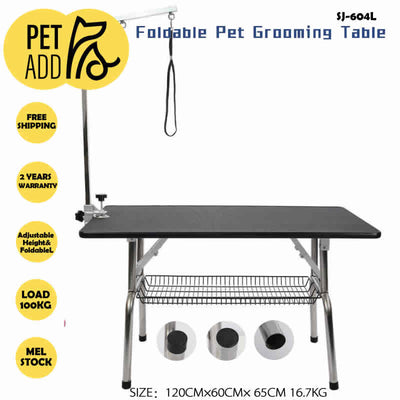 Foldable Dog Cat Pet Grooming Table Anti Slip with Table Arm L- 2-year Warranty