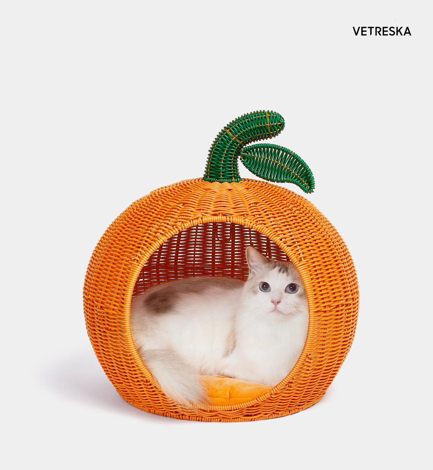 Tangerine Rattan Pet Bed Cat Dog House Round Wicker Basket Kennel Toy VETRESKA