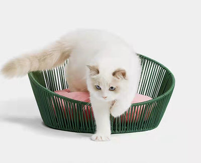 Vetreska Solid Rattan Pet og Cat Bed Washable House Basket Toy-Watermalon