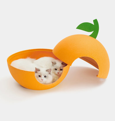 VETRESKA Pet Cat Cave Bed Round Tangerine Sleeping House Detachable Scratch Toy