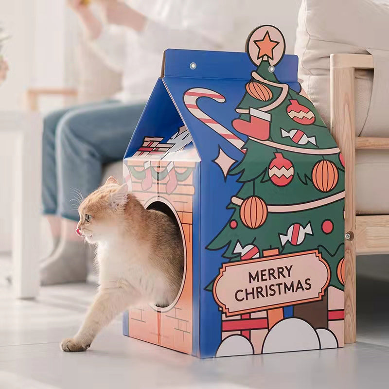 Cat Kitten Hidden Scratcher Box/Scratching Lounge - Cardboard Christmas Gift