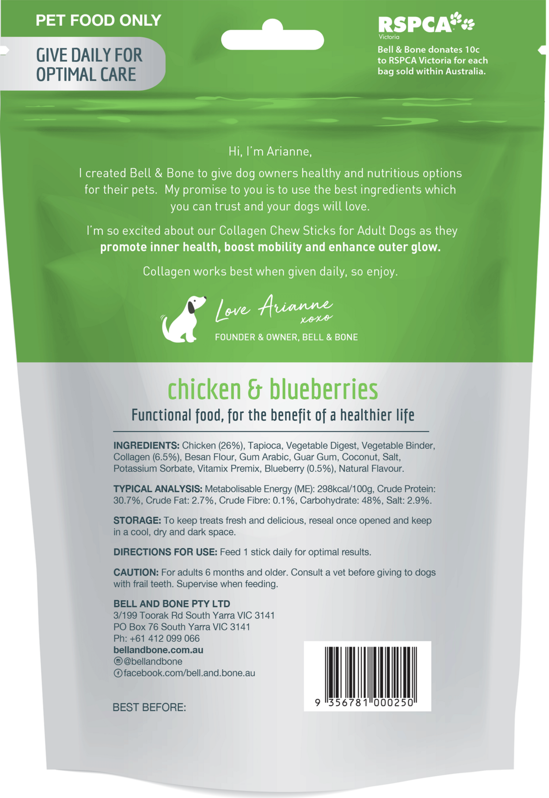 Bell & Bone collagen Sticks for Adult Dogs - Chicken & Blueberries