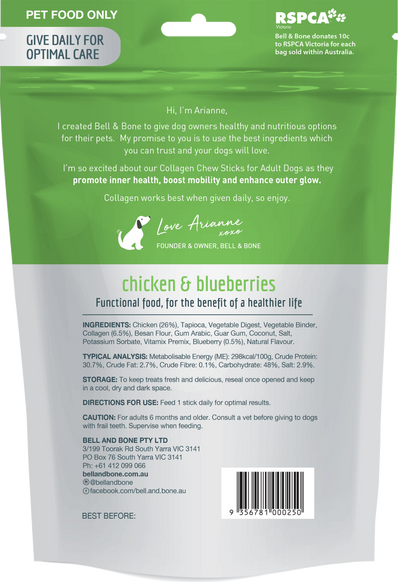 Bell & Bone collagen Sticks for Adult Dogs - Chicken & Blueberries